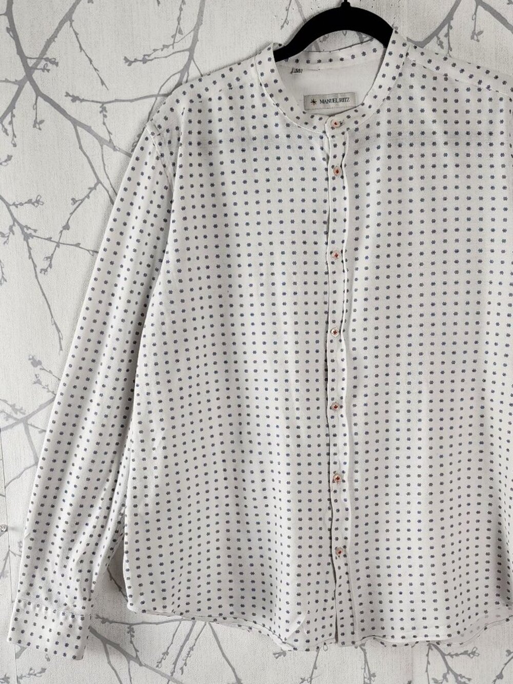 Manuel Ritz White Floral Print Band Collar Button Front Shirt